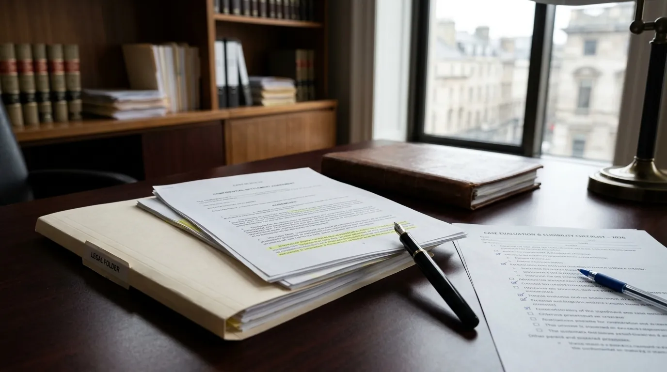 Article illustration — How to Qualify for Pre-Settlement Funding: The Complete 2026 El... (legal settlement documents on desk)