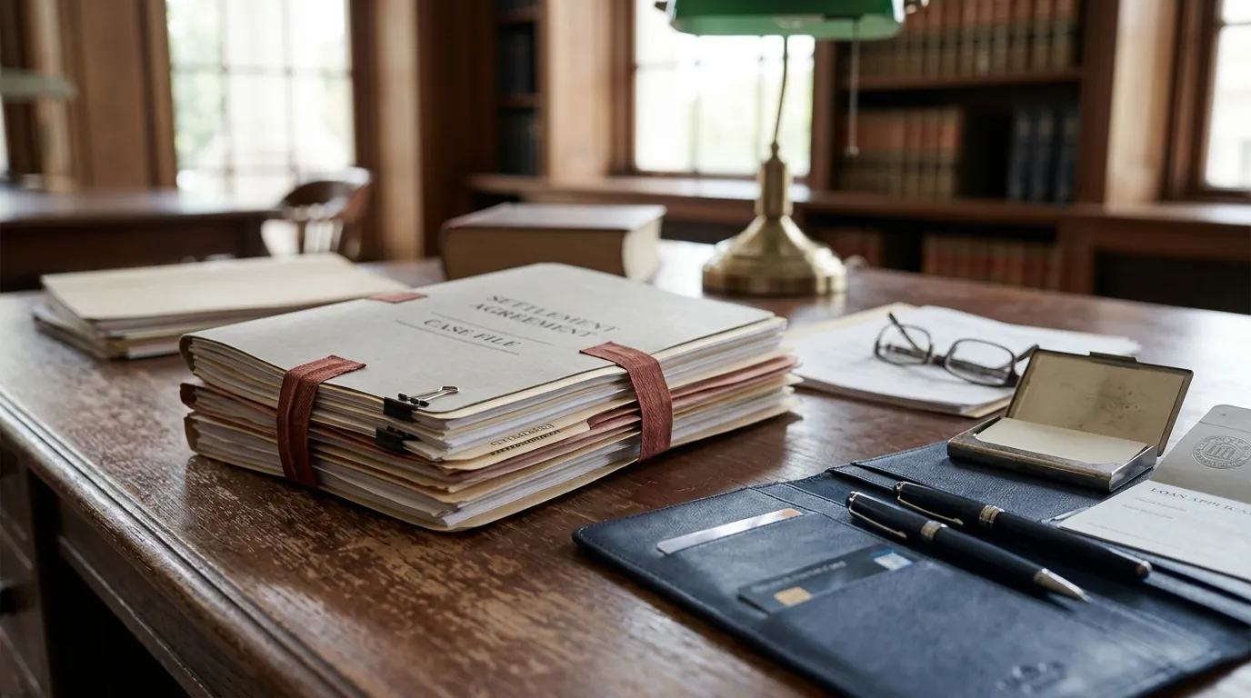 Article illustration — Pre-Settlement Funding vs Bank Loans vs Credit Cards: Which Is... (legal settlement documents on desk)